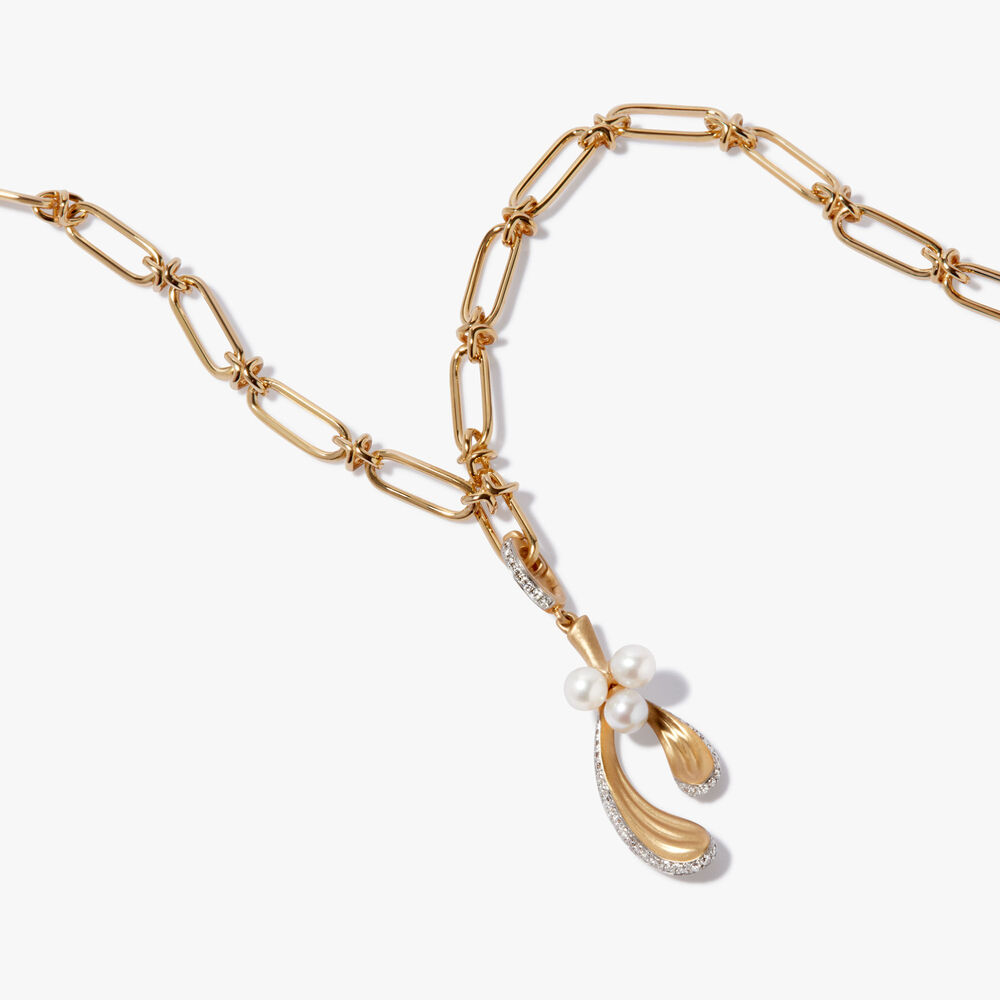 18ct Yellow Gold Pearl & Diamond Mistletoe Necklace | Annoushka jewelley